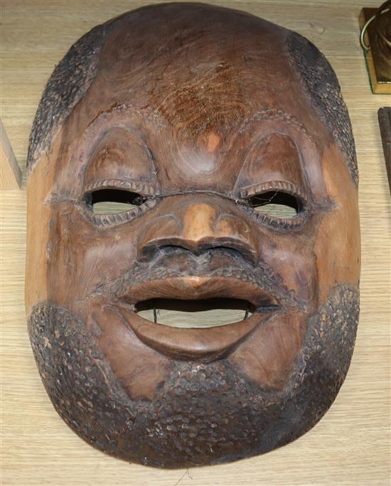 Three large carved Kenyan hardwood masks longest 70cm